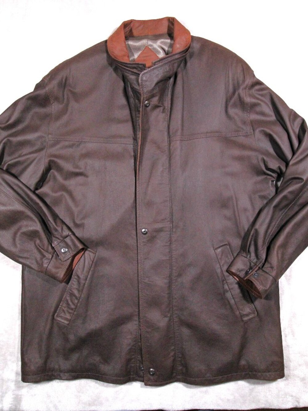 Overland leather coat 44 brown full zip made in USA